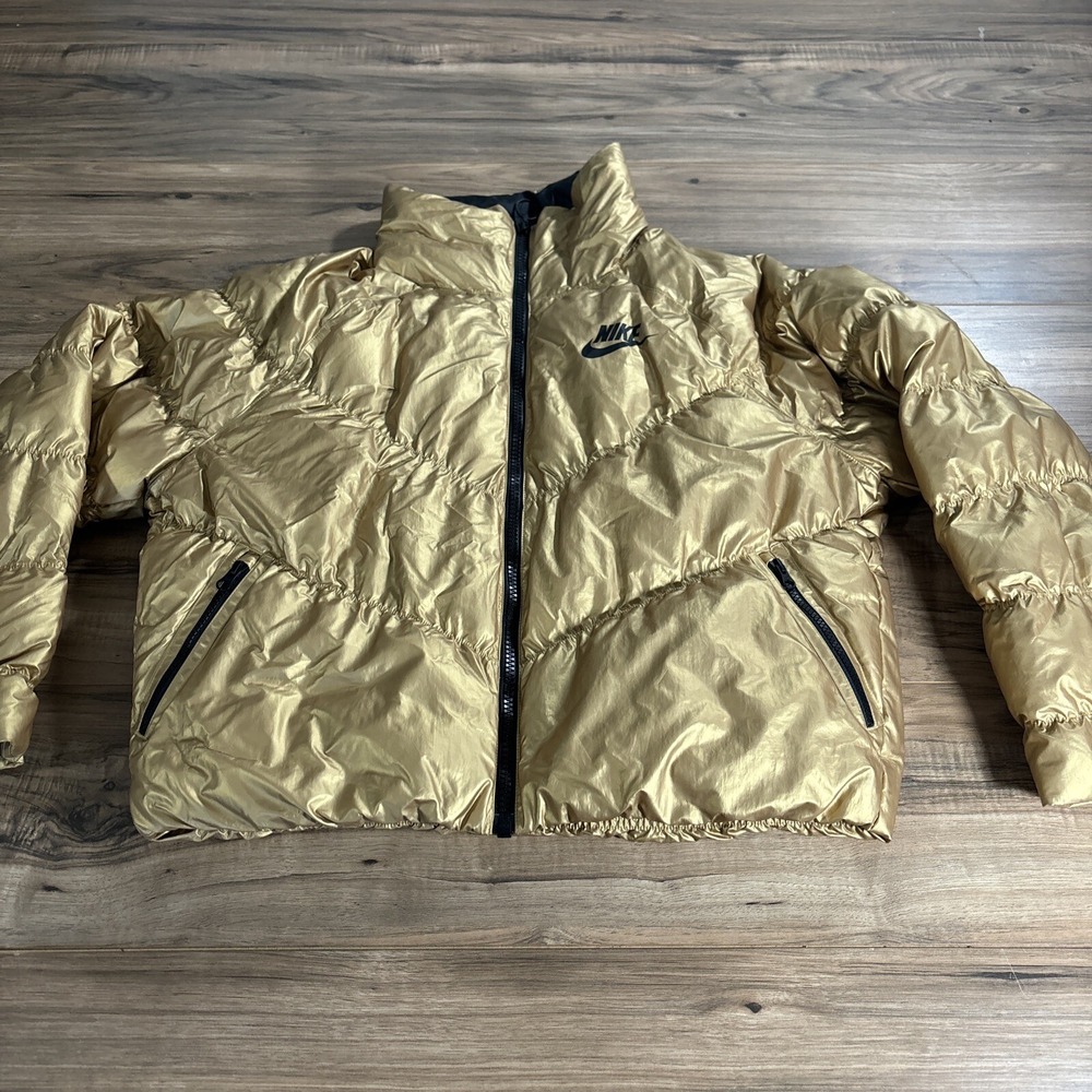 NEW! Womens NIKE‎ THERMORE ECODOWN PUFFER BOMBER JACKET Gold Size Small